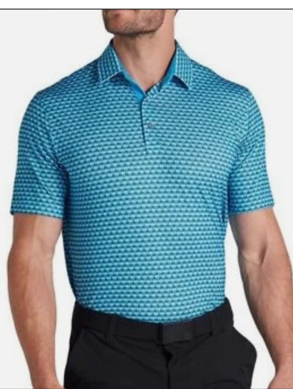 PUMA MATTR PALM DECO MEN'S  POLO SHIRT IN AQUA BLUE-PUMA BLACK
